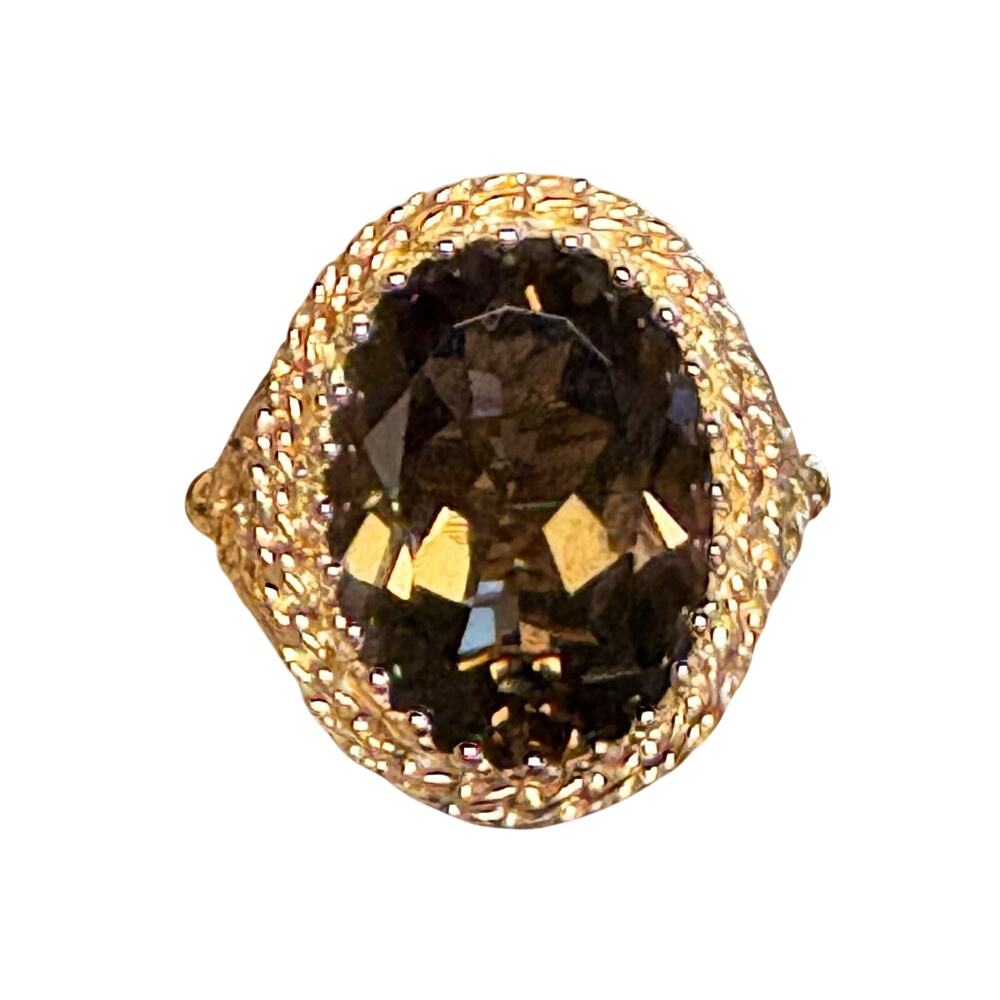 Clyde Duneier Ring Sz 7 Gold Vermeil over Sterling Silver & Smokey Topaz Vintage